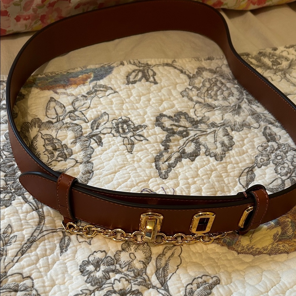 Ralph Lauren Brown Belt with Gold Chain Detail